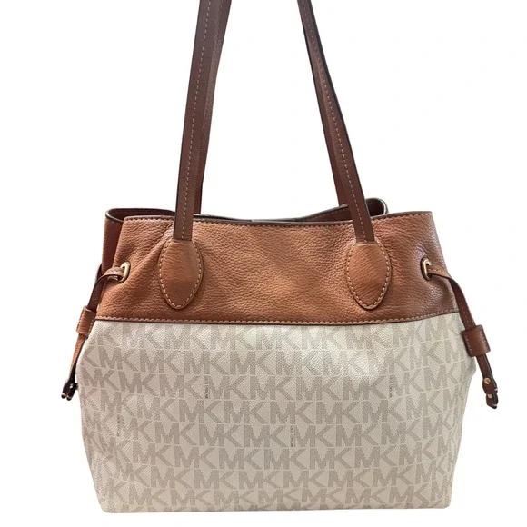 Michael Kors Marina North South Tote Bag Large Cream Tan  Drawstring - Picture 2 of 14